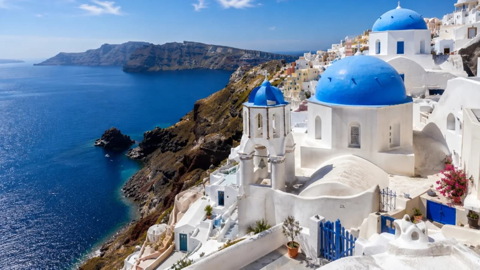 Whitewashed village and caldera in Santorini
