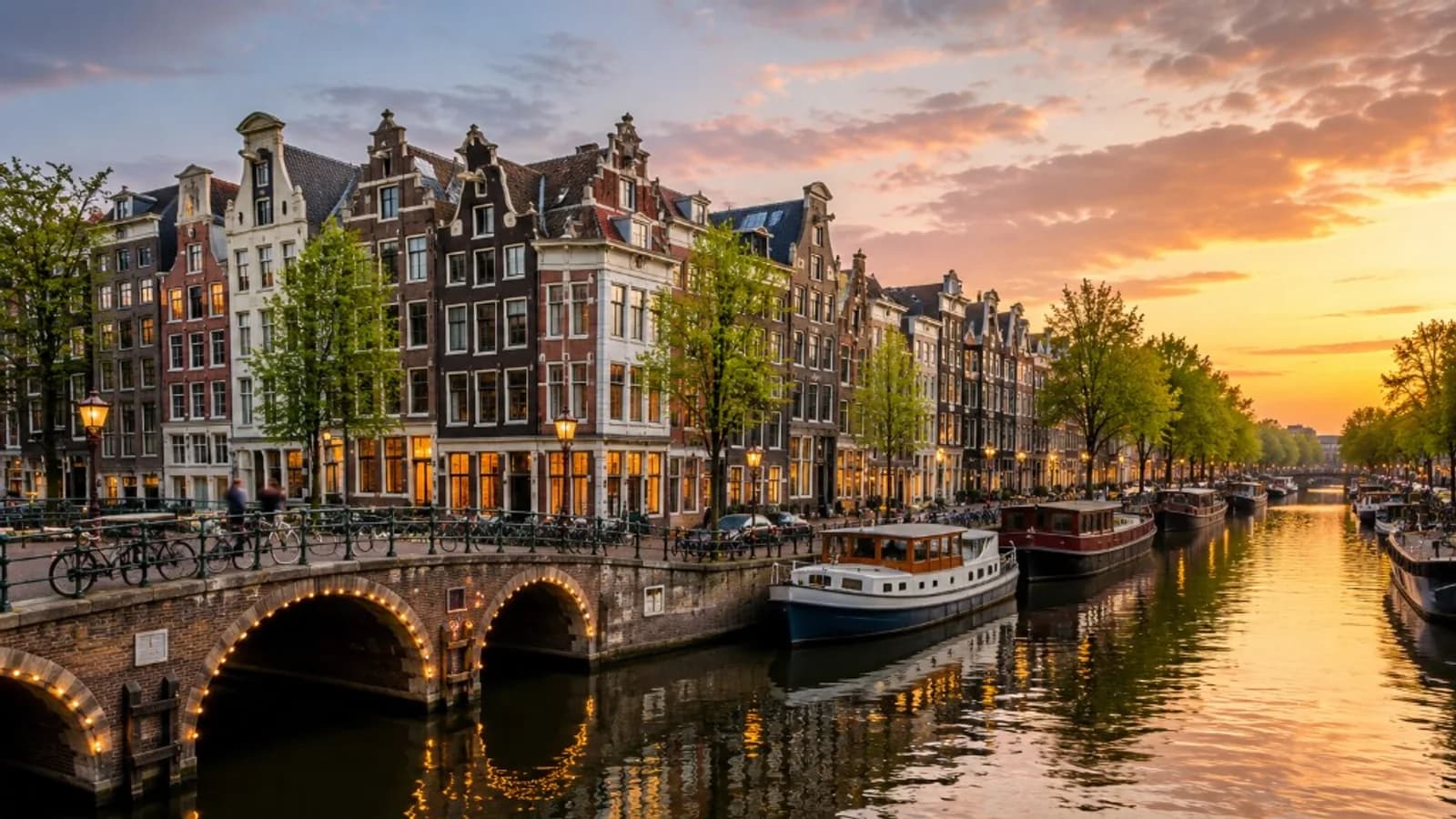 An Amsterdam canal at sunset