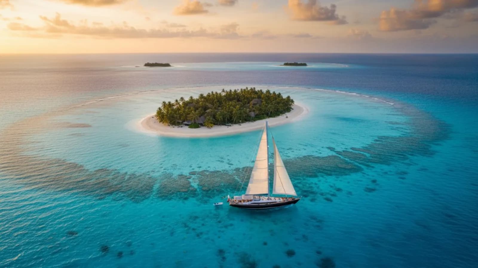 Tropical sailboat at sunset
